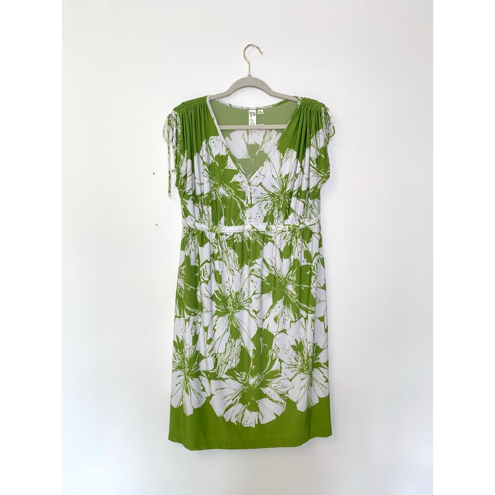 Emma & Michele Green White Floral Dress Size 12 Summer Vacation Tropical Beach